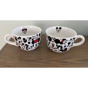 Disney Mickey & Minnie Mouse Faces Soup Mug Large 20oz Set Of 2 Brand New‎